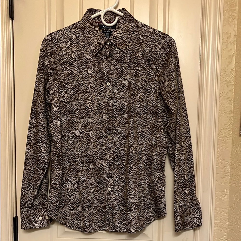 Chico's Animal Print Brown Patterned Button-Up Shirt